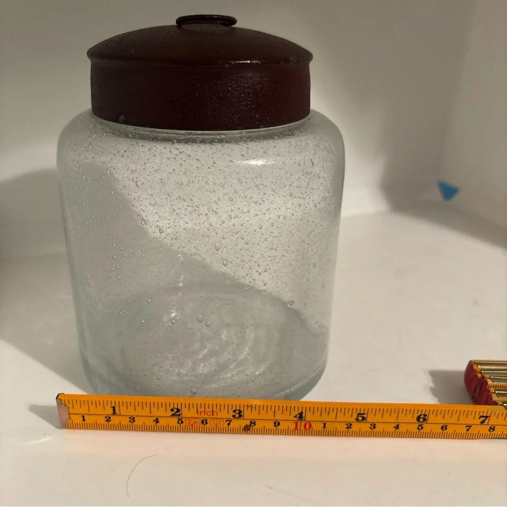 Vintage Clear Glass Canister Jar Metal Lids With Handle Modern Farmhouse Bath